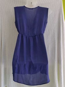 Blue Sleeveless V-Neck Dress