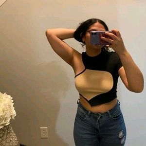 SHEIN INSPIRED Black &amp; Beige Y2k Asymmetrical Hem