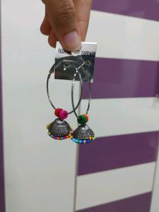 Boho Beaded Jhumka Hoop Earrings