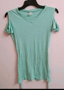 Down Shoulder Ruffle Top-mint