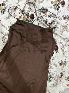 Brown Cami Dress With Sexy Back