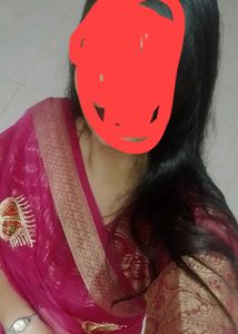 orgnza dark pink saree with disgner blouse