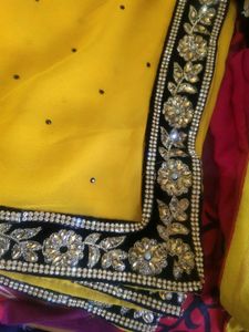 Full heavy border yellow saree for haldi