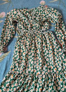 Floral Green Cutout Midi Dress