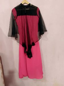 Pink Midi Dress with Cape