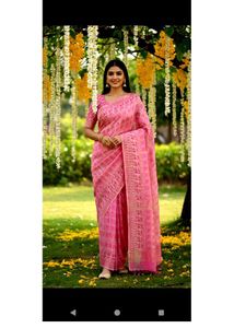 Pink Floral Print Saree