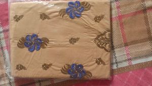 Skin Color Suit With Blue Salwar And Dupatta