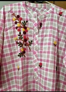 Checkered Embroidered Kurta