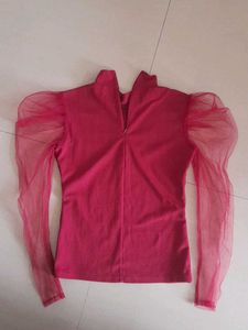 Red Sheer Sleeve Top