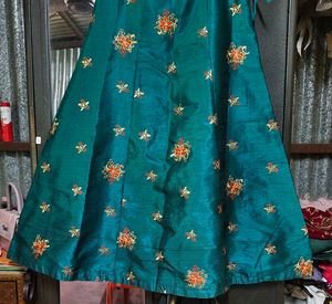 Teal Green And Orange Lehnga