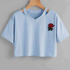 Cotton Embroidery Rose Short Sleeve