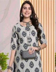 Elegant Grey Printed straight Kurta