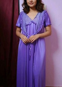 Purple Satin Silk Gown 2pc