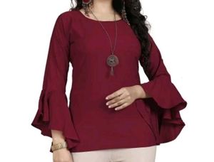 Formal Flared Sleeve Solid Women Maroon Top