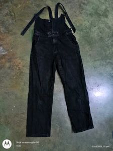 light wash black denim dungaree straight leg pants