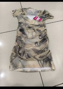 Ruched Mini Dress - Neutral Print