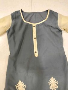 Gray &amp; Gold Embroidered Kurti