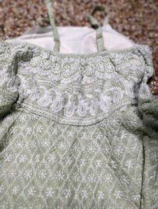 Mint Green Paisley Embroidered Peplum Tank