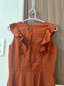 Latin Quarters V Neck Solid Brown Jumpsuit
