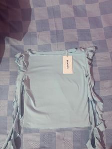 Blue Ruffle Sleeve Top