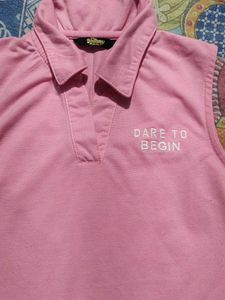 Roadster Pink Polo Collar Sleeveless Top