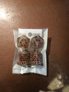 Red & Gold Jhumka Earrings