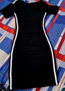 Black Bodycon Dress With White Red Strap