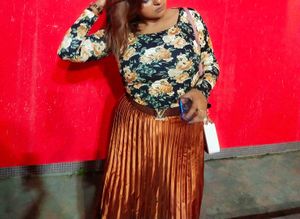 ❤️‍🔥Elegant Metalic Brown Pleated Skirt ❤️‍🔥