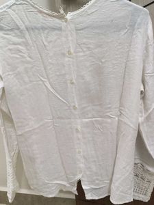 White Lace Detail, Back-Buttoned BlousenTop