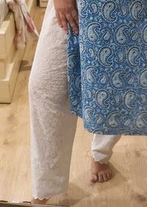 White Chikankari Narrow Plazzo Pants