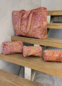 Floral Tote Bag with Pouches