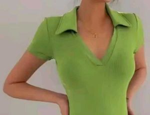 Green Ribbed Polo Top