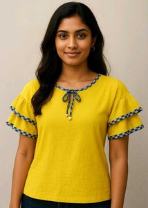 Yellow Ruffle Sleeve Top