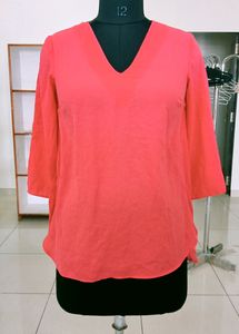 Coral V-Neck Blouse