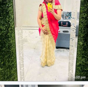 Elegant Pink & Cream Saree