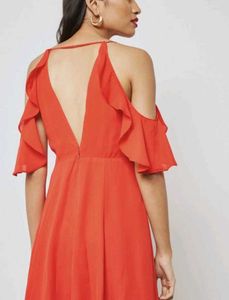 TOPSHOP Fril Sleev Red V-Neck Dress