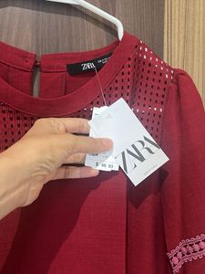 Zara Red Perforated Top