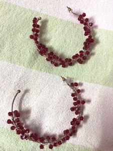 Red Beaded Hoop Earrings