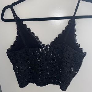 H&amp;M Imported Black Lace Crop Top