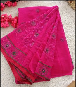 Magenta Floral Embroidered Saree With Blouse