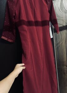 Maroon &amp; Gold Print Kurti