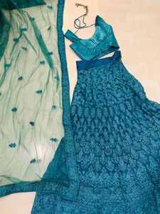Dark Turquoise Lehnga With Net Dupptta