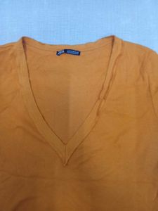ZARA Orange V-Neck Tee