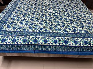 blue Floral Print double bed Bedsheet