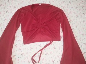 Wine Red Long Sleeve Crop Top
