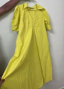 Yellow Poplin Midi Dress