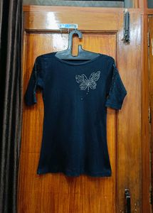 🇳🇿💫🔥 Beautiful Black Butterfly Tee Boat Neck