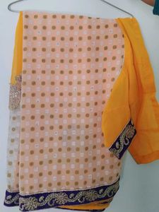 Elegant Peach & Gold Sari