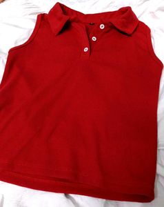 Red Sleeveless Polo Top
