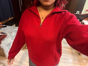 oversized Red Zip Sweater